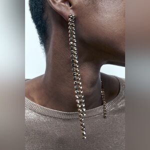 NWT. Zara Long Jewel Metal Earrings.